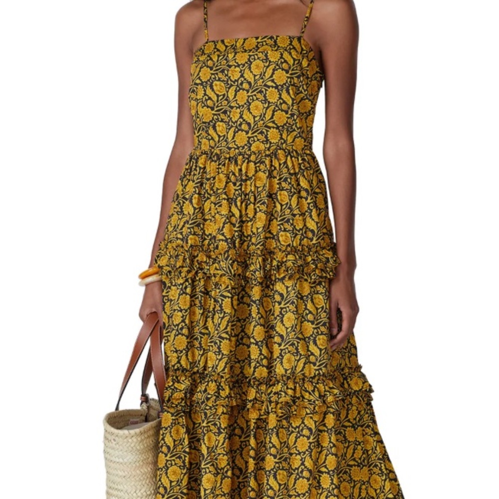 Adorable yellow and black/navy NICHOLAS maxi dress with ruffles